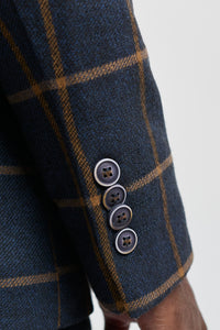 Abito da uomo in tweed a spina di pesce a 3 pezzi in lana Peaky Blinders - Blu navy