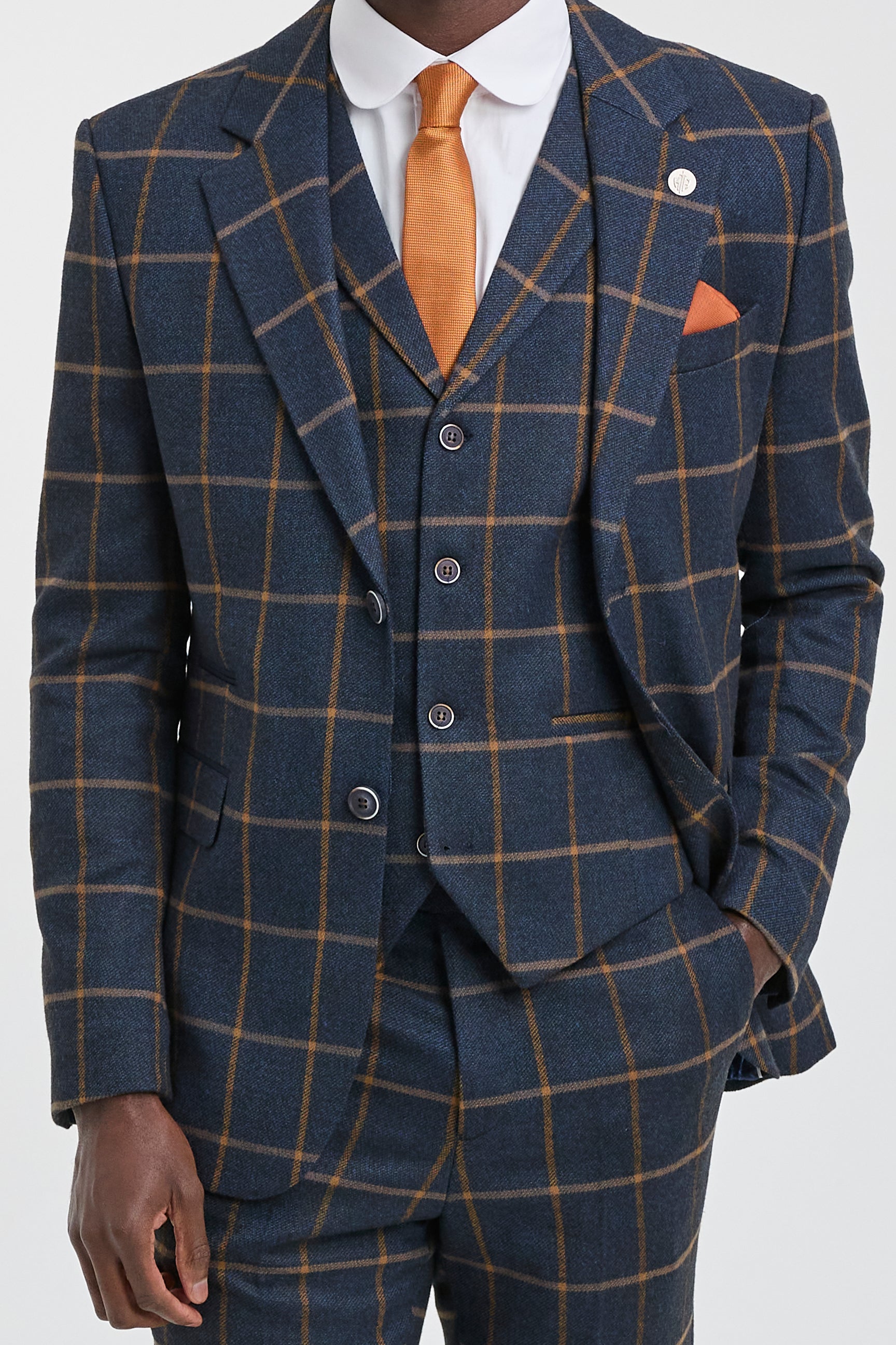 Abito da uomo in tweed a spina di pesce a 3 pezzi in lana Peaky Blinders - Blu navy