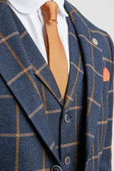 Abito da uomo in tweed a spina di pesce a 3 pezzi in lana Peaky Blinders - Blu navy