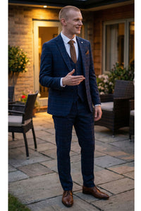 Abito da uomo a 3 pezzi a quadri blu navy - Paul Andrew Kenneth