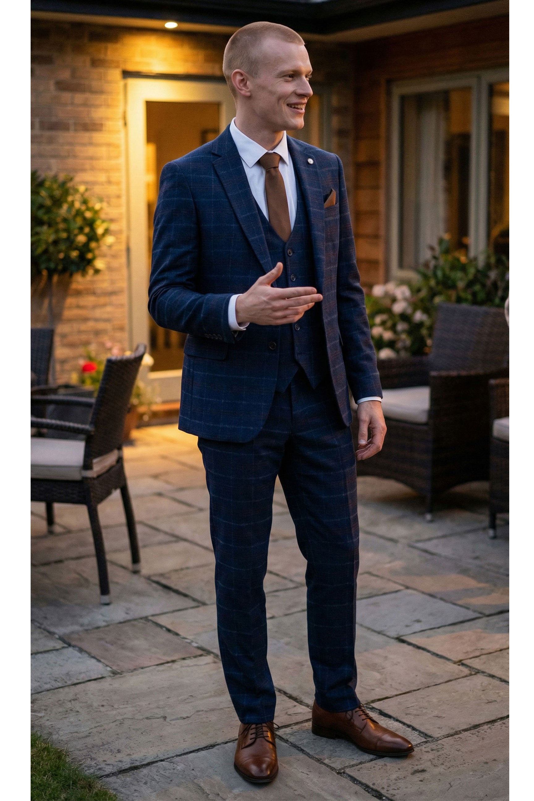 Abito da uomo a 3 pezzi a quadri blu navy - Paul Andrew Kenneth