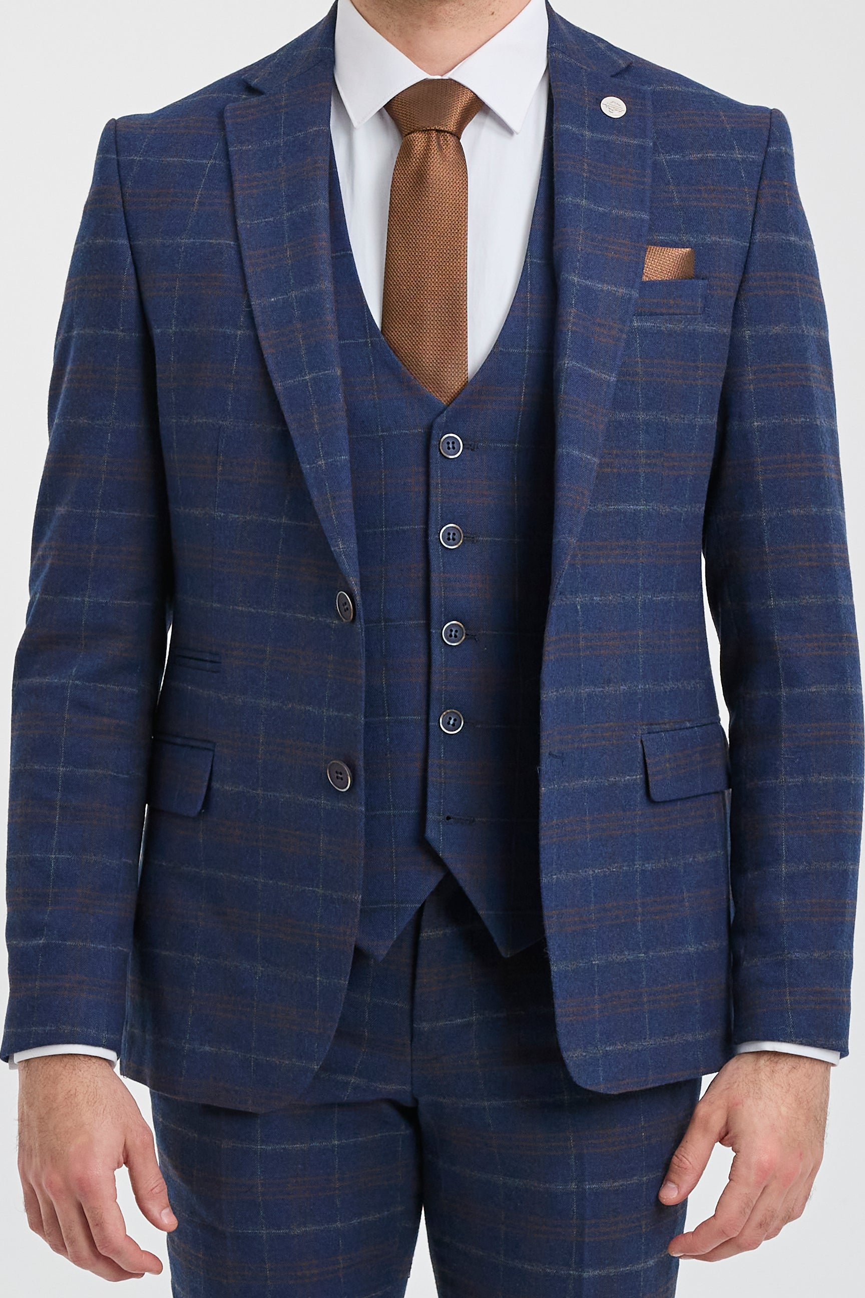 Abito da uomo a 3 pezzi a quadri blu navy - Paul Andrew Kenneth