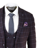 Mens Plum Check 3 Piece Suit