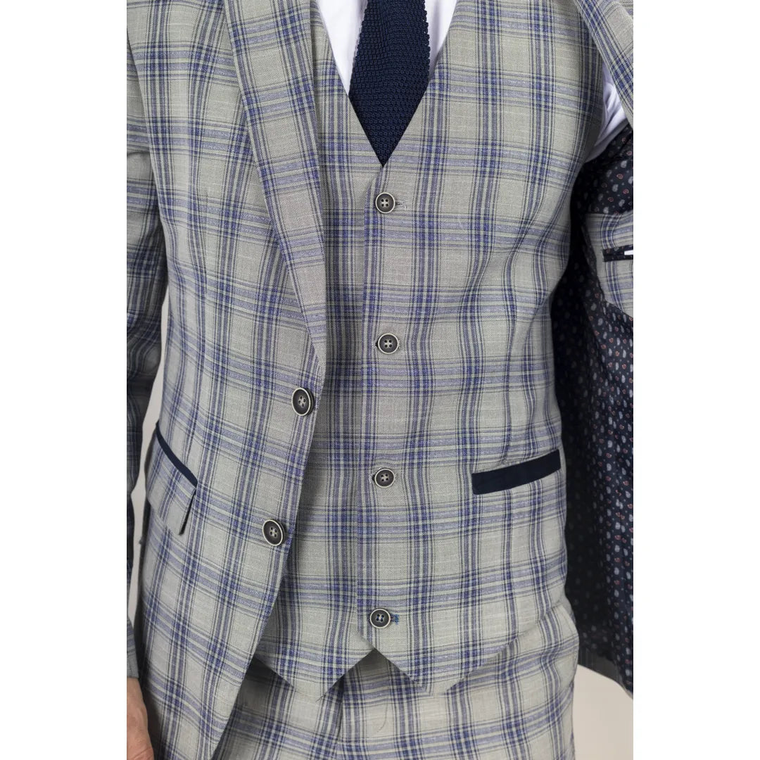 Knight - Men's Grey Blue Checked Blazer