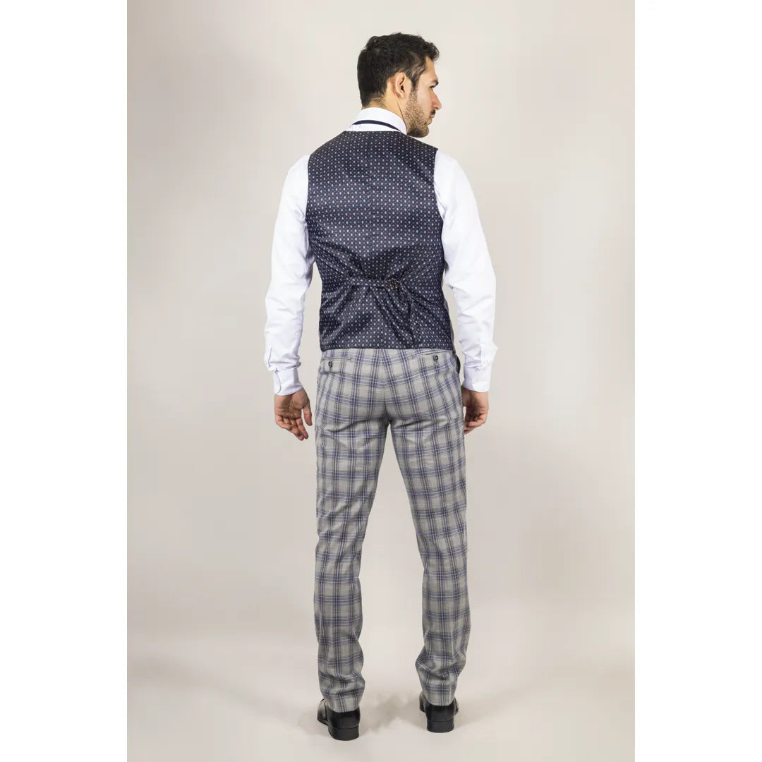 Knight - Men's Grey Blue Checked Waistcoat