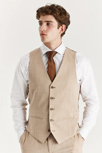 Abito da uomo beige a 3 pezzi in tweed a quadri