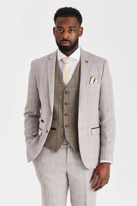 Abito Leo Beige con gilet a contrasto in tweed Harris Brown.