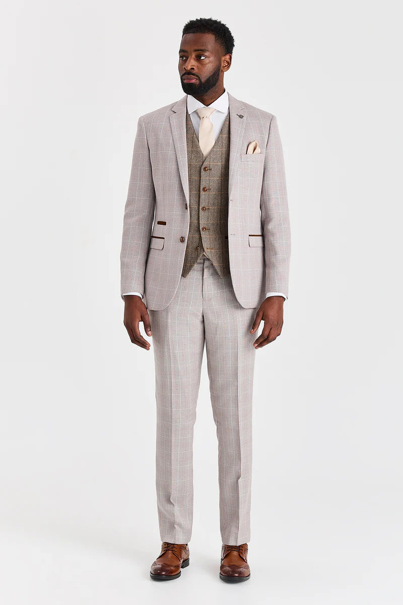 Abito Leo Beige con gilet a contrasto in tweed Harris Brown.