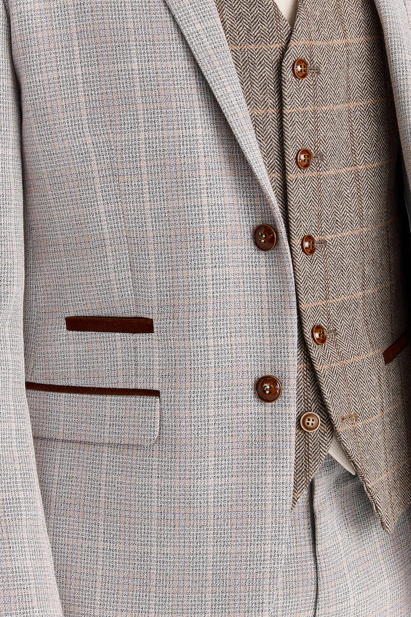 Abito Leo Beige con gilet a contrasto in tweed Harris Brown.