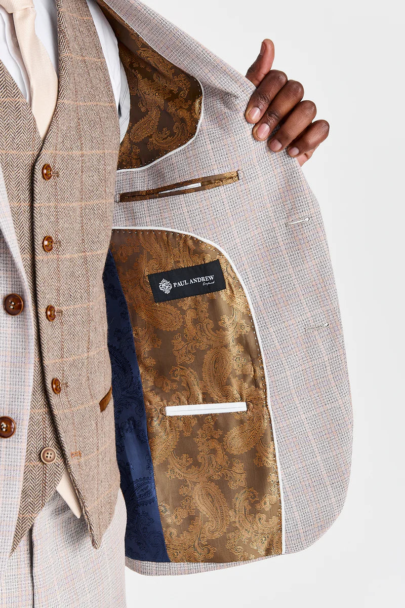 Abito Leo Beige con gilet a contrasto in tweed Harris Brown.