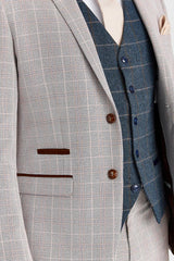 Abito Leo Beige con gilet in tweed blu navy Harris