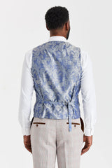 Abito Leo Beige con gilet in tweed blu navy Harris
