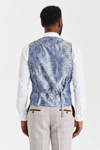 Abito Leo Beige con gilet in tweed blu navy Harris