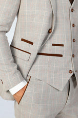 Leo - Men's Beige Checked Tailored Fit Blazer