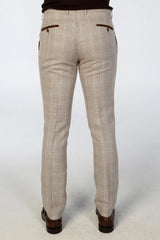 Leo - Men's Beige 3 Piece Checked Tailored Fit Suit
