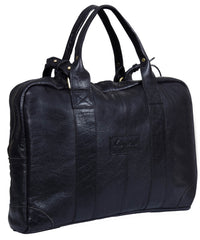 Real Leather Carry On Overnight Bag - Black