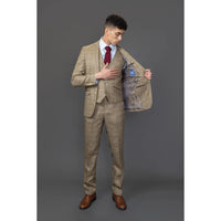 Liam - Men's 3 Piece Brown Checked Suit