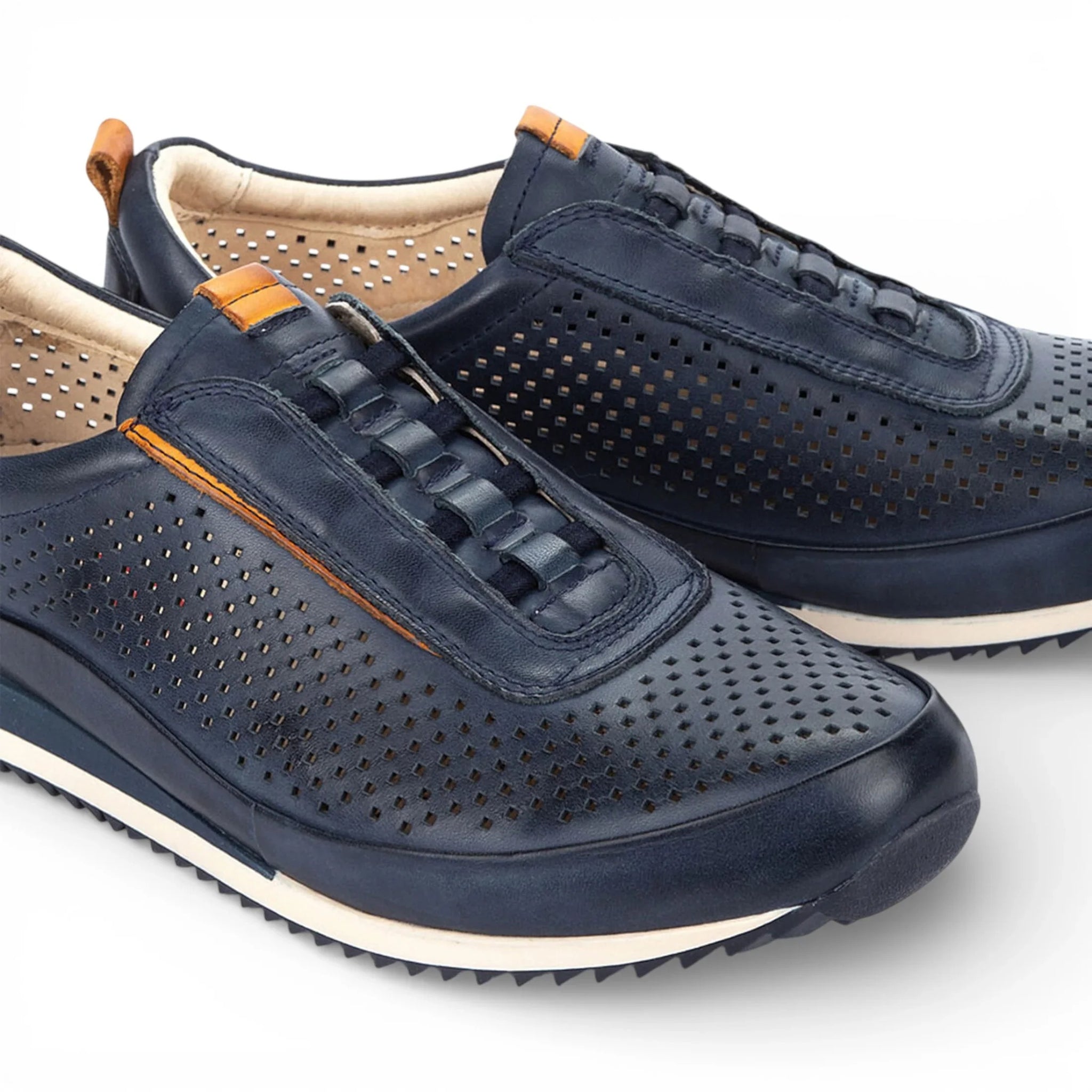 Liverpool - Sneakers slip-on da uomo in pelle blu con elastico