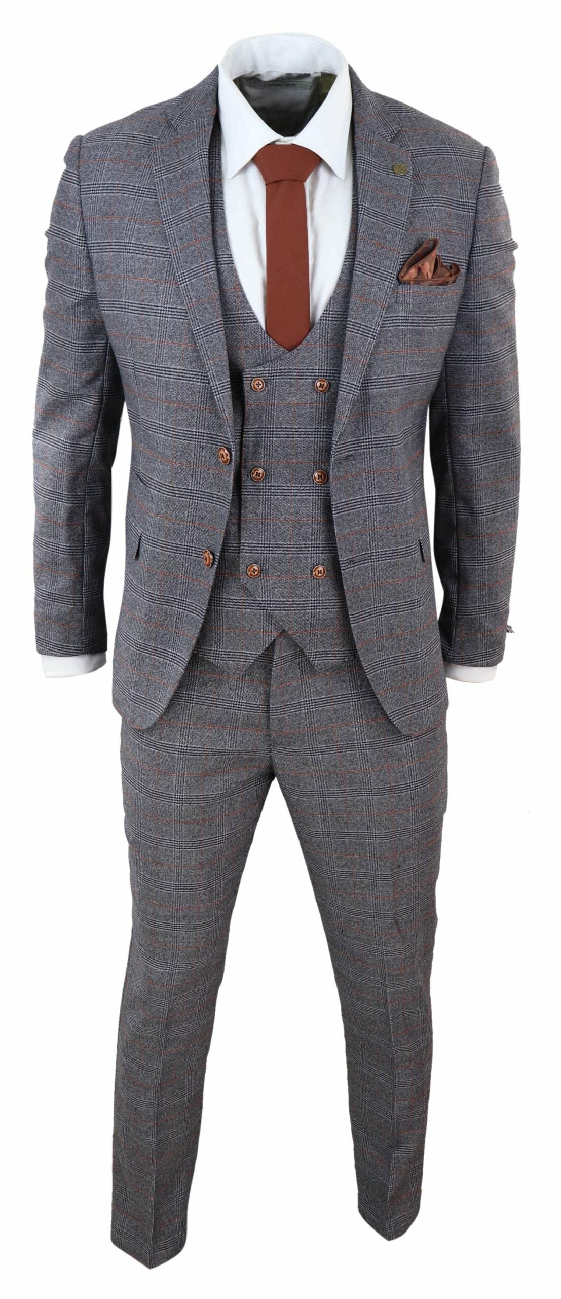 Grey 3 Piece Suit with Double Breasted Waistcoat