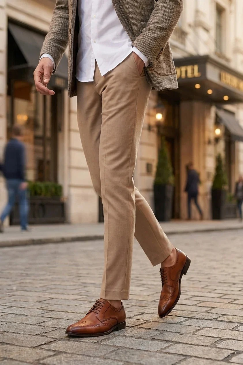 Lorenzo - Scarpe Oxford da uomo in pelle marrone chiaro lucida