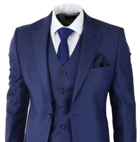 Mens Classic Navy Blue 3 Piece Suit Slim Fit Vintage Retro Smart Formal Wedding