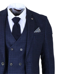 Luis - Abito da uomo slim fit a 3 pezzi con motivo a quadri blu