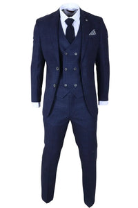 Luis - Abito da uomo slim fit a 3 pezzi con motivo a quadri blu