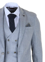 Luis - Abito da uomo slim fit a 3 pezzi con motivo a quadri azzurro chiaro