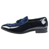 Men's Slip On Tassel Velvet Detailed Patent Navy Loafers