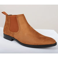 Men's Slip On Tan Brown Suede Leather Lined Chelsea Boots