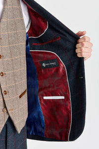 Abito blu navy Madrid con gilet in tweed marrone Harris a contrasto