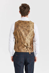 Abito blu navy Madrid con gilet in tweed marrone Harris a contrasto
