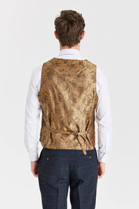 Abito blu navy Madrid con gilet in tweed marrone Harris a contrasto