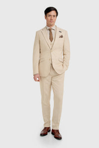 Malibu - Abito da uomo a tre pezzi beige con texture