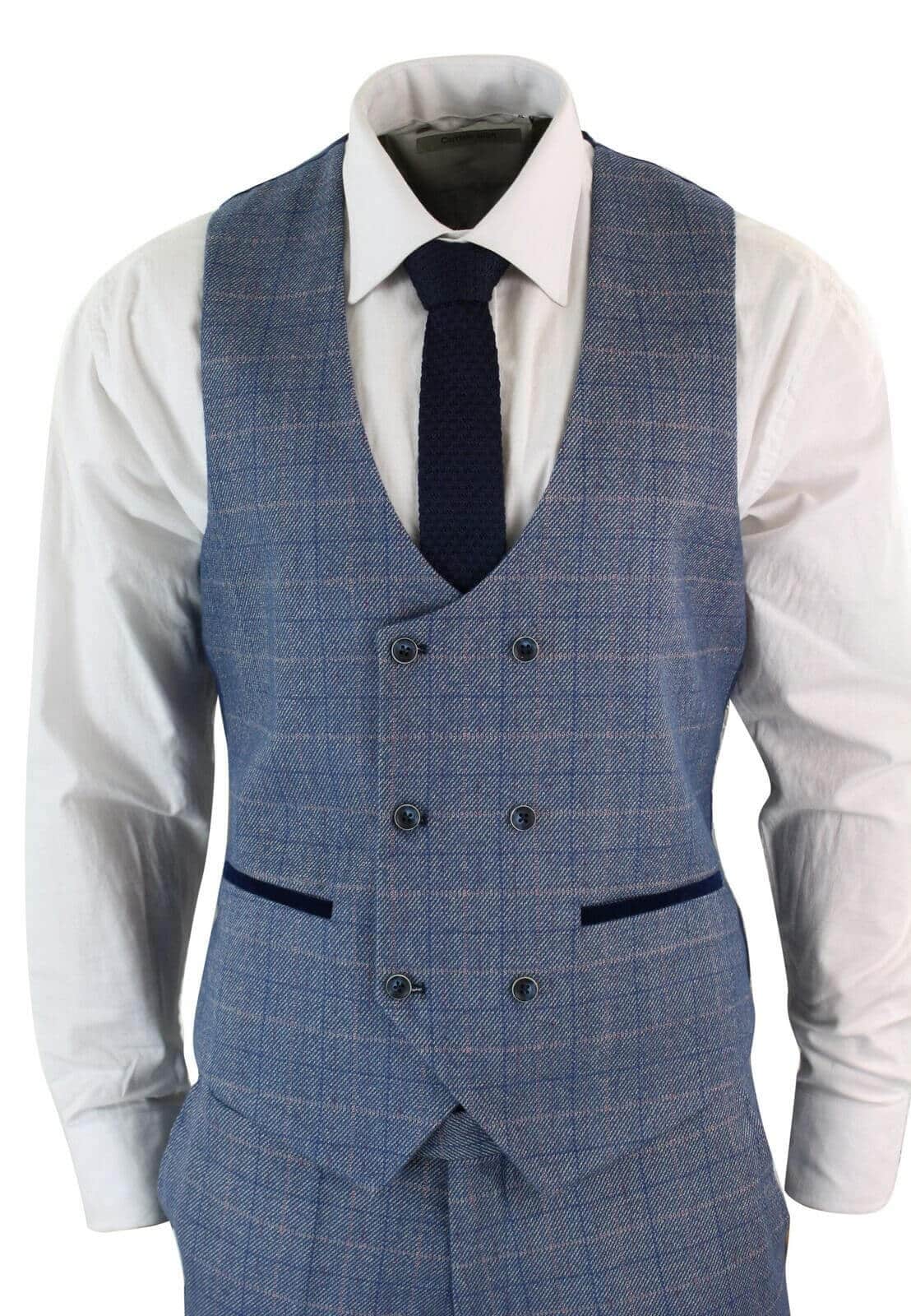Mens 3 Piece Blue Check Suit - Marc Darcy Hilton