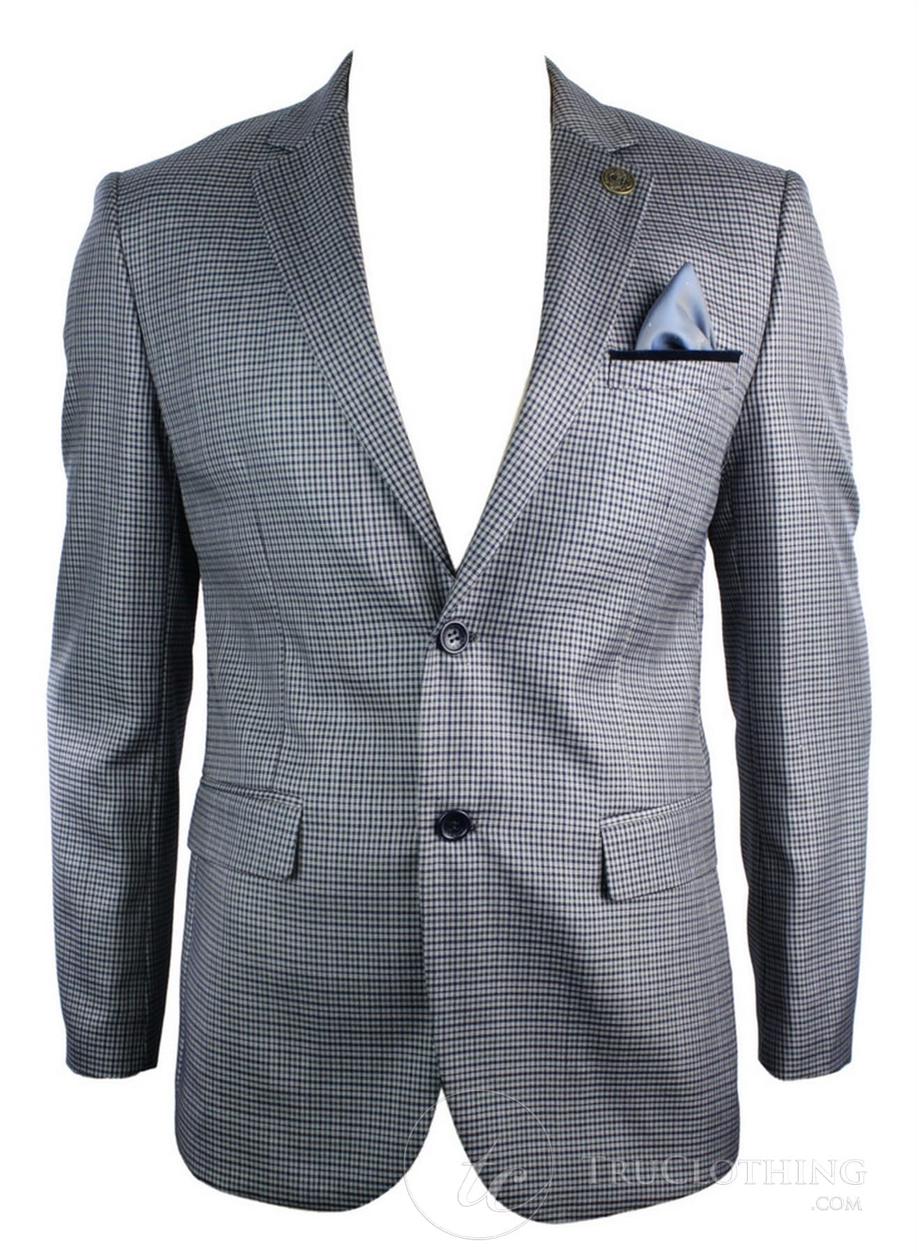 Mens Tweed Vintage Retro Grey Checked Blazer Elbow Patch Black Trim Tailored