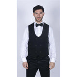 Marco - Men's Double Breasted Scoop Black Waistcoat