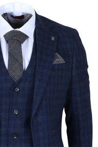 Marcos - Abito da uomo slim fit a 3 pezzi con motivo a quadri blu navy
