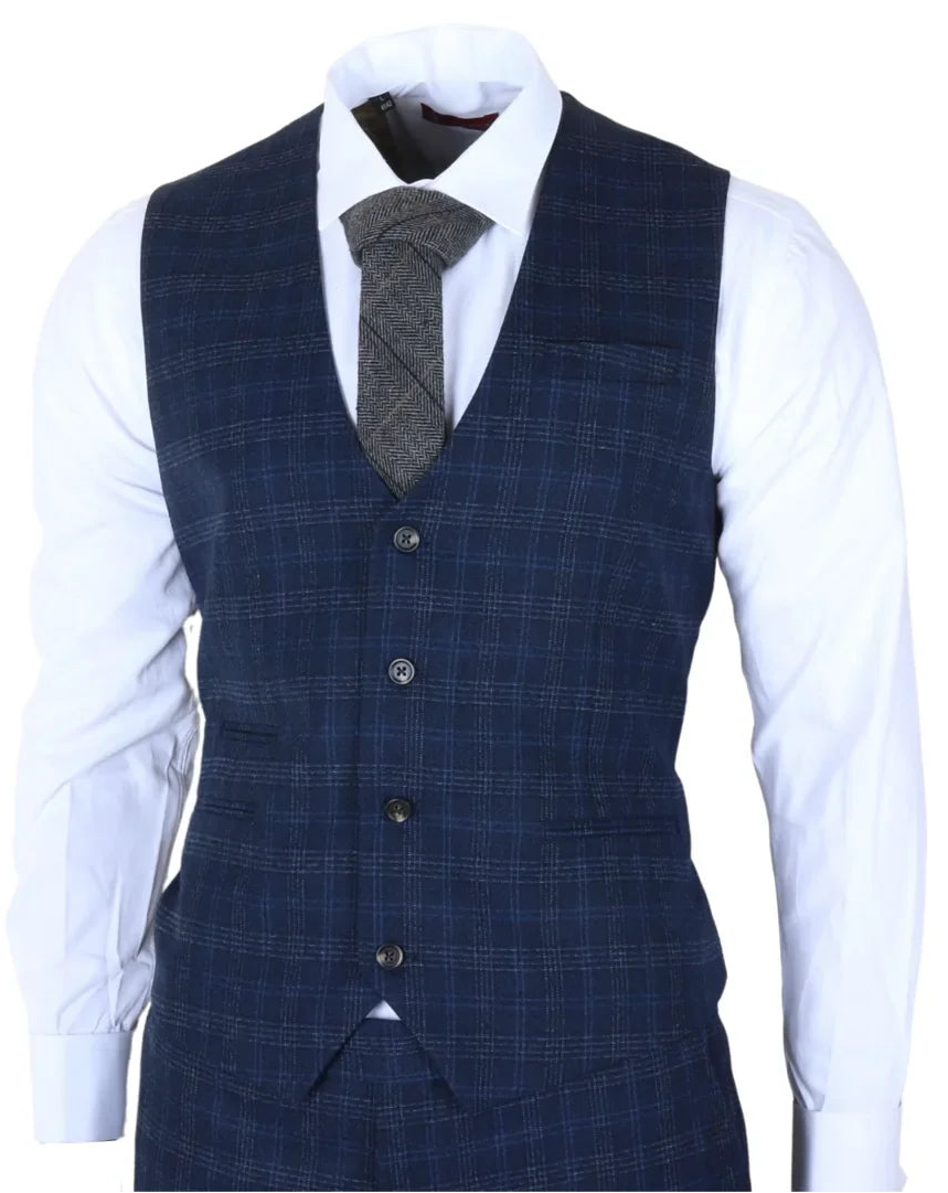Marcos - Abito da uomo slim fit a 3 pezzi con motivo a quadri blu navy