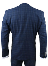 Marcos - Abito da uomo slim fit a 3 pezzi con motivo a quadri blu navy