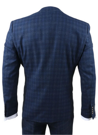 Marcos - Abito da uomo slim fit a 3 pezzi con motivo a quadri blu navy