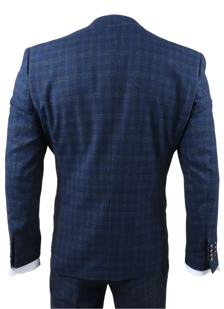 Marcos - Abito da uomo slim fit a 3 pezzi con motivo a quadri blu navy