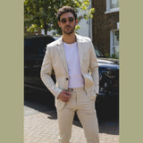 Mario - Men's 2 Piece Summer Suit Beige Office Wedding Classic Italian