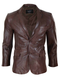 Mens Slim Fit Brown Leather Blazer
