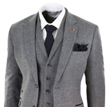 Mens Dark Grey Herringbone Tweed 3 Piece Suit