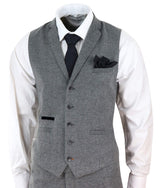 Mens Dark Grey Herringbone Tweed 3 Piece Suit