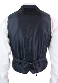 Cavani Martez - Mens Herringbone Tweed Gatsby Peaky Blinders Classic Double Breasted Waistcoat - Blue