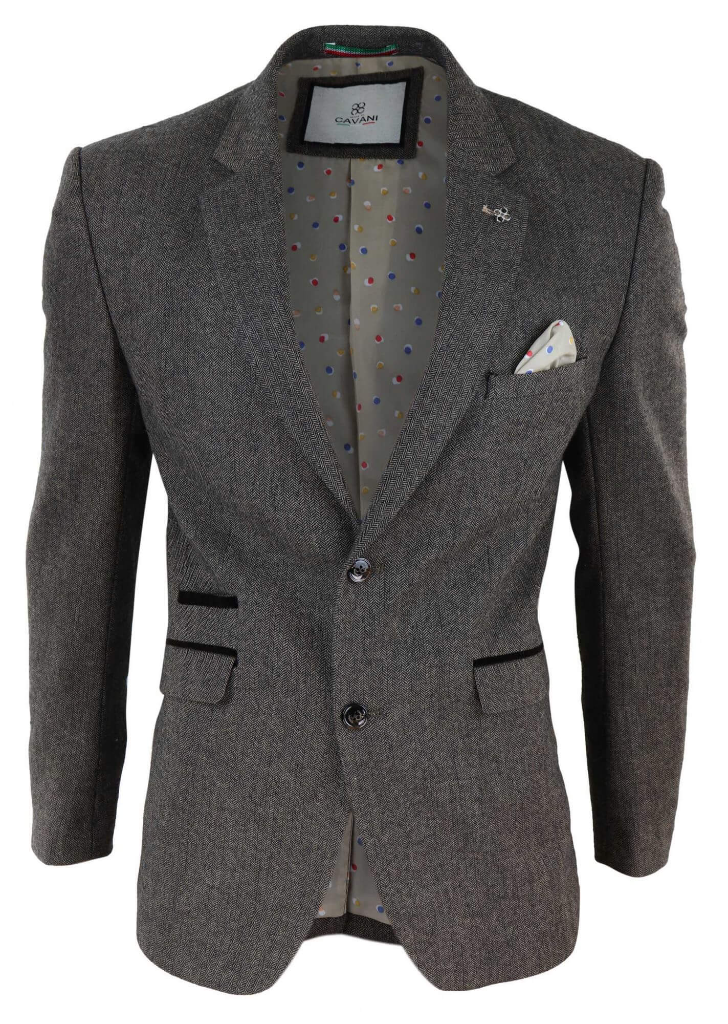 Mens Herringbone Tweed Blazer - Cavani Martez - Tan