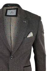 Mens Herringbone Tweed Blazer - Cavani Martez - Tan