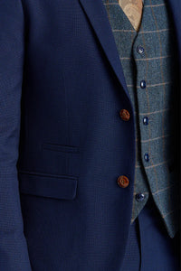 Abito testurizzato Mayfair blu navy con gilet in tweed Harris blu navy a contrasto